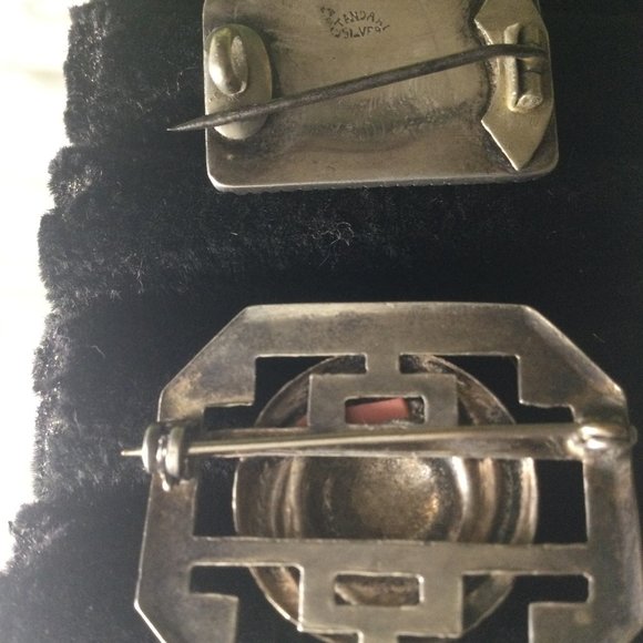 2x Antique OLD Vintage Brooch Pin C Clasp STERLING SILVER - Picture 2 of 2